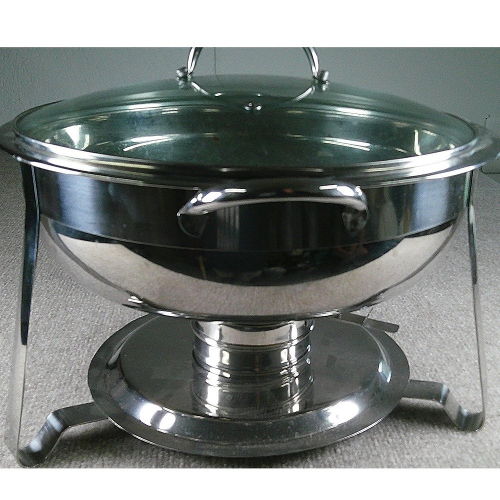 Stainless Steel Round Chafing Dish Buffet Warmer Glass Lid 13.5 Inch Catering